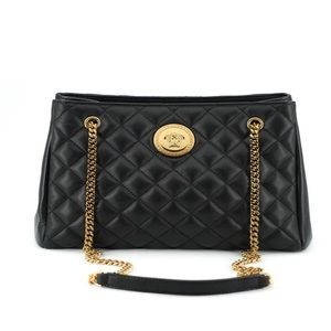 Versace Black Gold Medusa Nappa Tote Handbag New